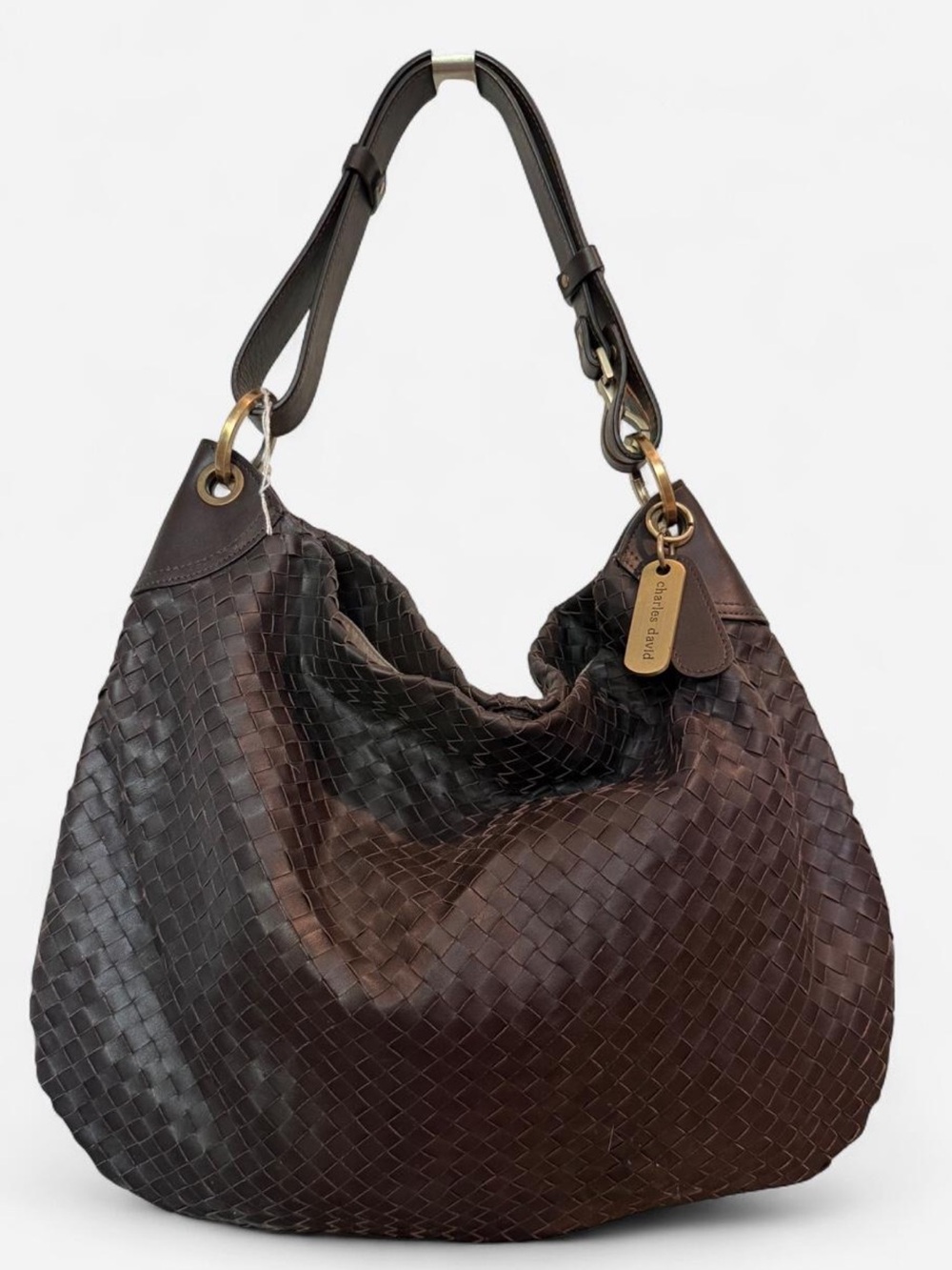 NWOT Charles David Woven Leather Hobo Bag in Dark Brown
